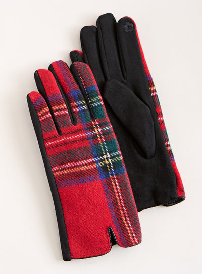 Soft Touch Tartan Plaid Gloves — Red