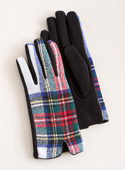 Soft Touch Tartan Plaid Gloves — White