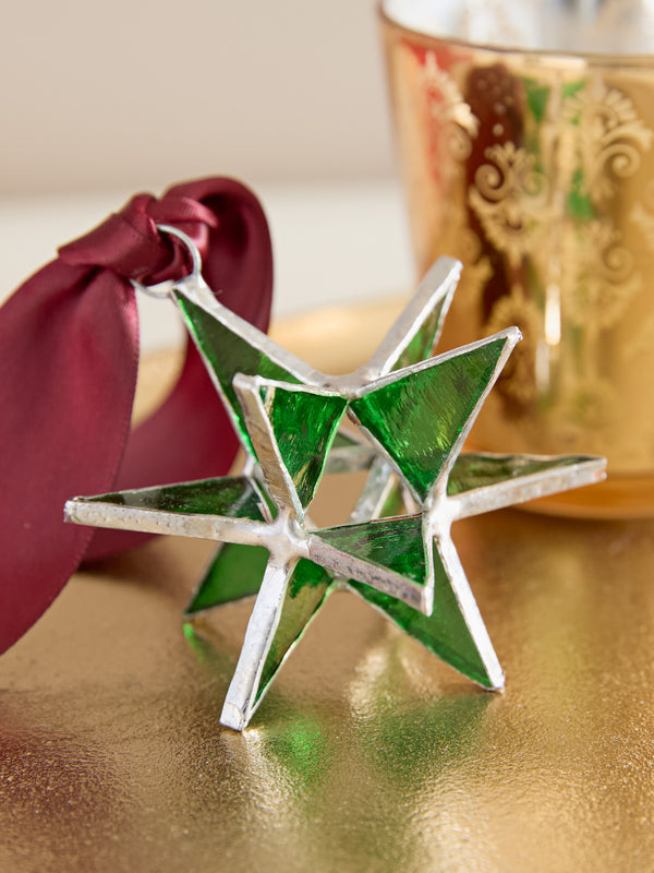 Mini Stained Glass Star Ornament — Green