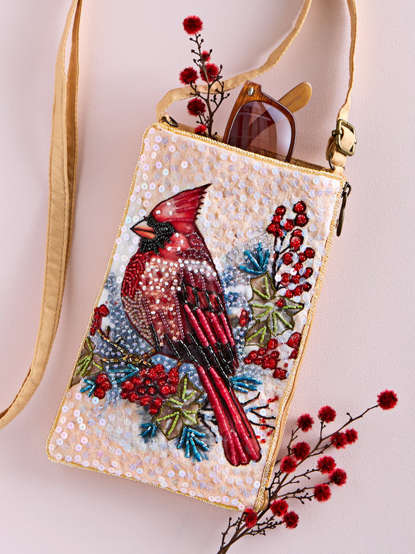 Winter Cardinal Hand-Beaded Bag