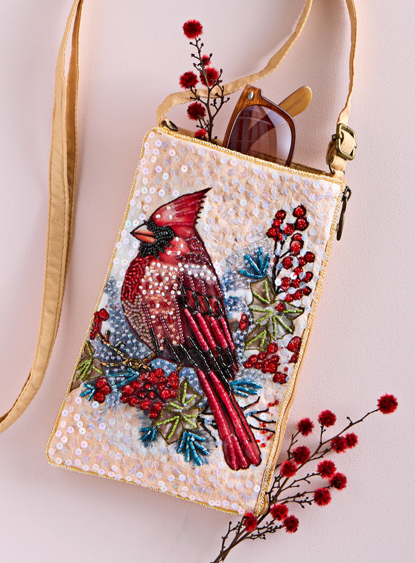 Winter Cardinal Hand-Beaded Bag