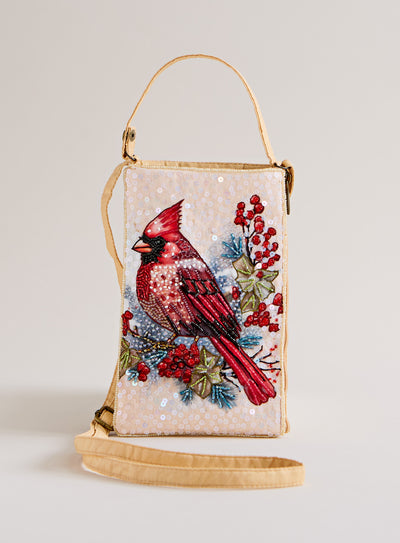Winter Cardinal Hand-Beaded Bag