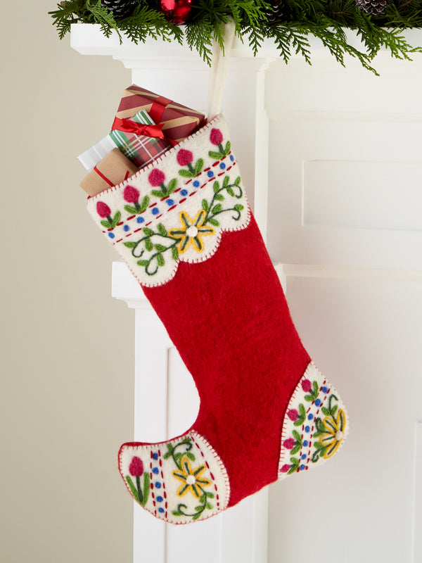 Alpine Meadow Felted Christmas Stocking (red)