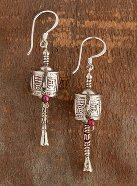 Tibetan Prayer Wheel Earrings