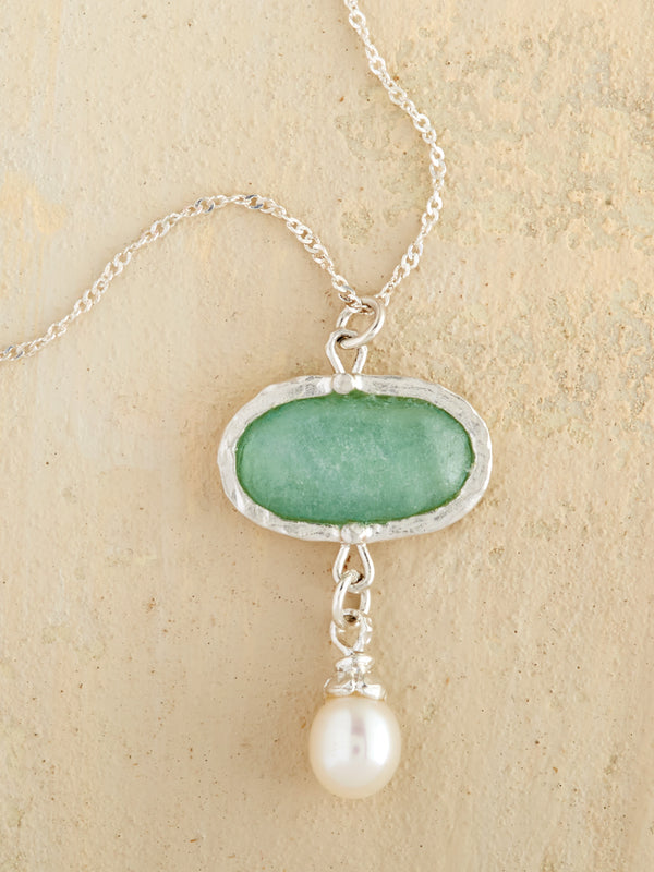 Aqua Roman Glass and Pearl Necklace