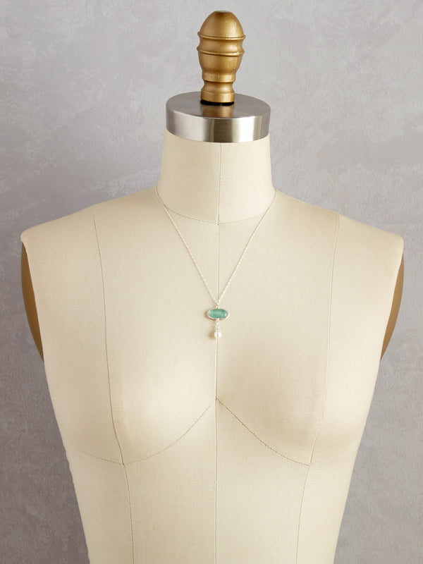 Aqua Roman Glass and Pearl Necklace