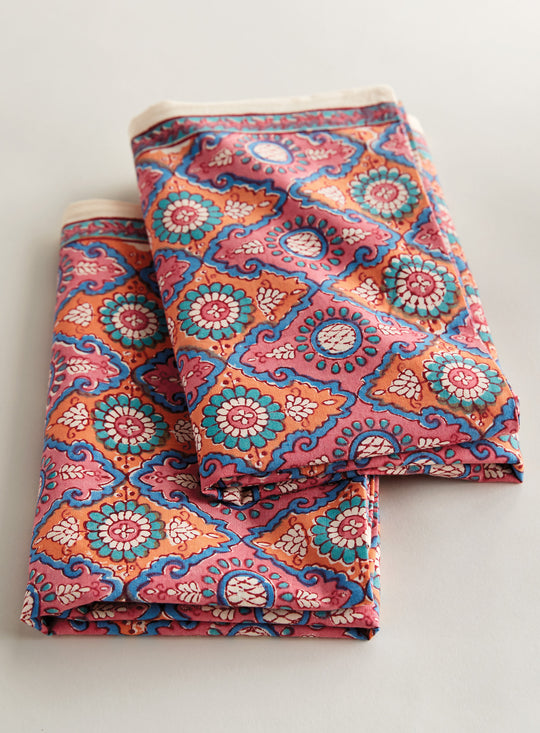 Lotus Blossom Block-print Pillowcases - Set of 2