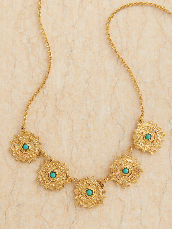 Etruscan Sun Gold and Turquoise Necklace