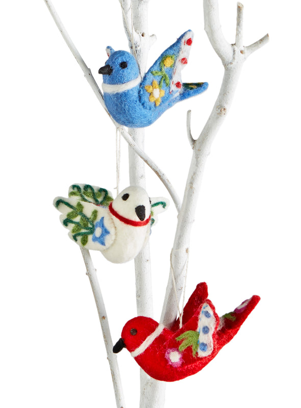 Lovebird Felted Ornaments - Set of 3