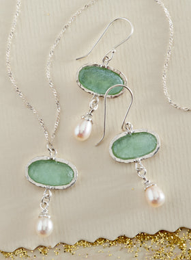 Aqua Roman Glass and Pearl Jewelry