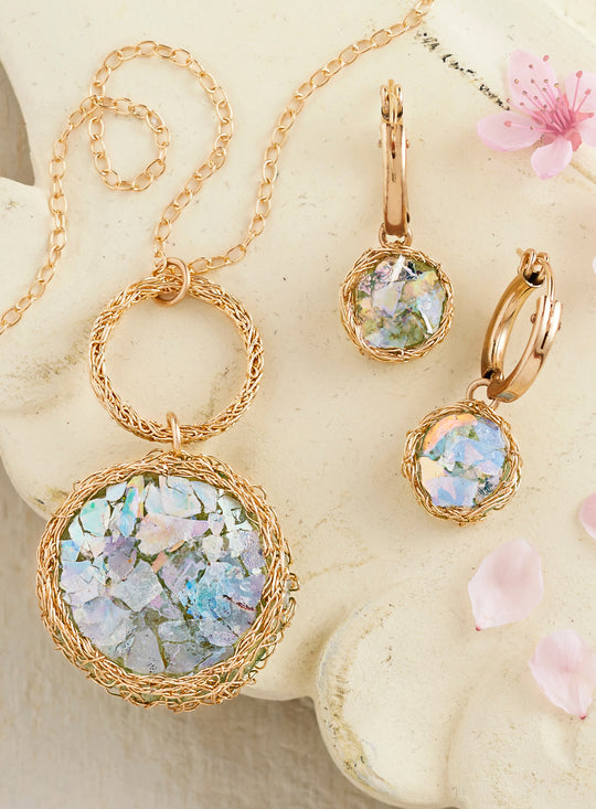 Roman Glass Gold Thread Jewelry Set