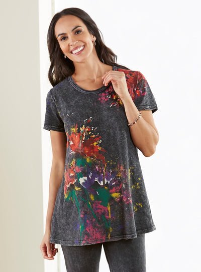 Floral Art Short-Sleeved Tunic