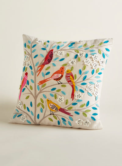 Indian Songbird Embroidered Throw Pillows