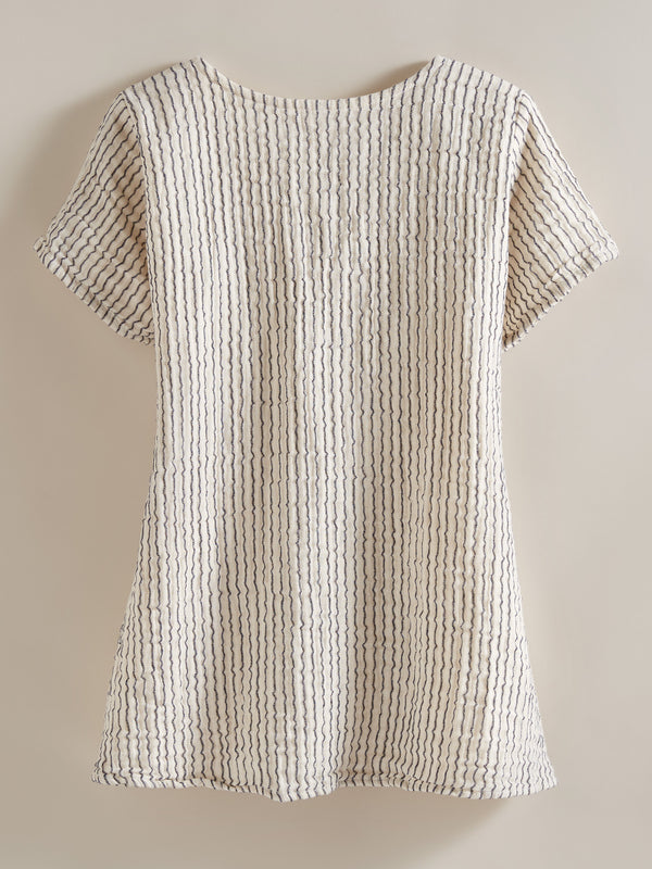 Crinkle Cotton Striped Trapeze Tee