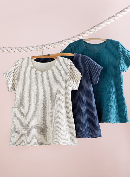 Crinkle Cotton Striped Trapeze Tee