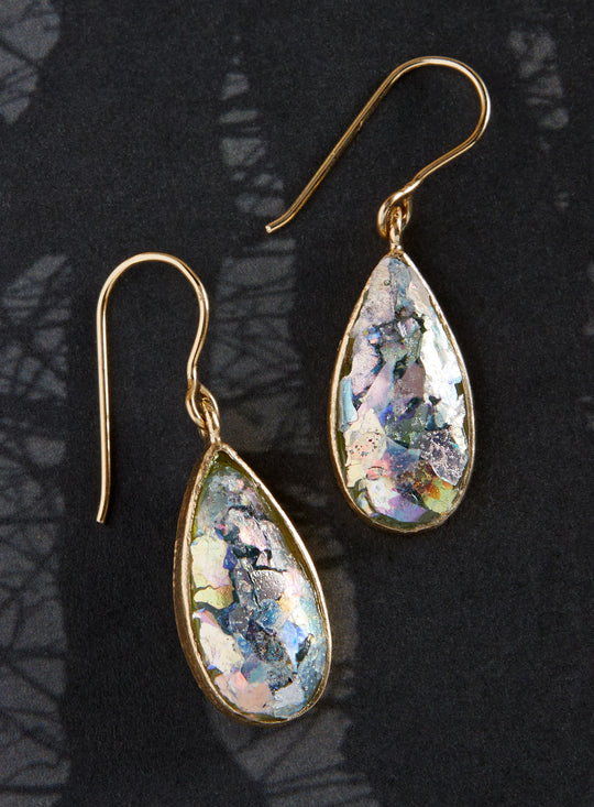 Rainbow Raindrop Roman Glass Earrings