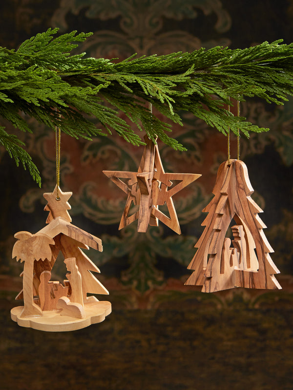Olive Wood Nativity Ornaments - Set of 3