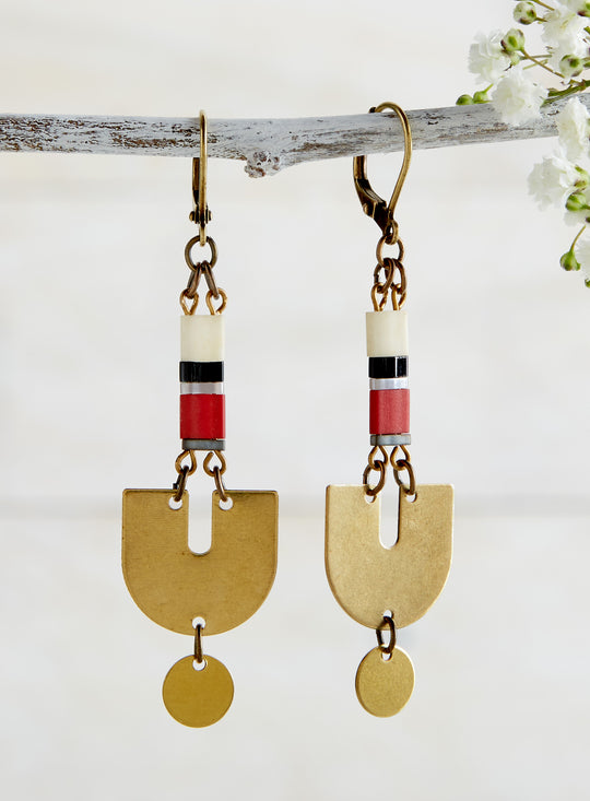 Golden Parabola Earrings - Black and White