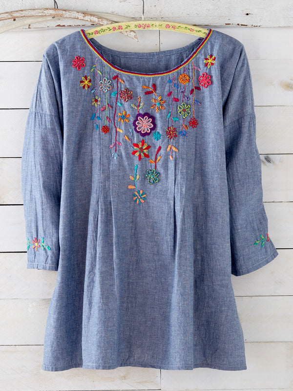 Chambray Garden Embroidered Tunic