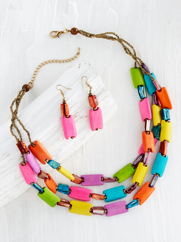 Tropical Tile Necklace and Earrings Set