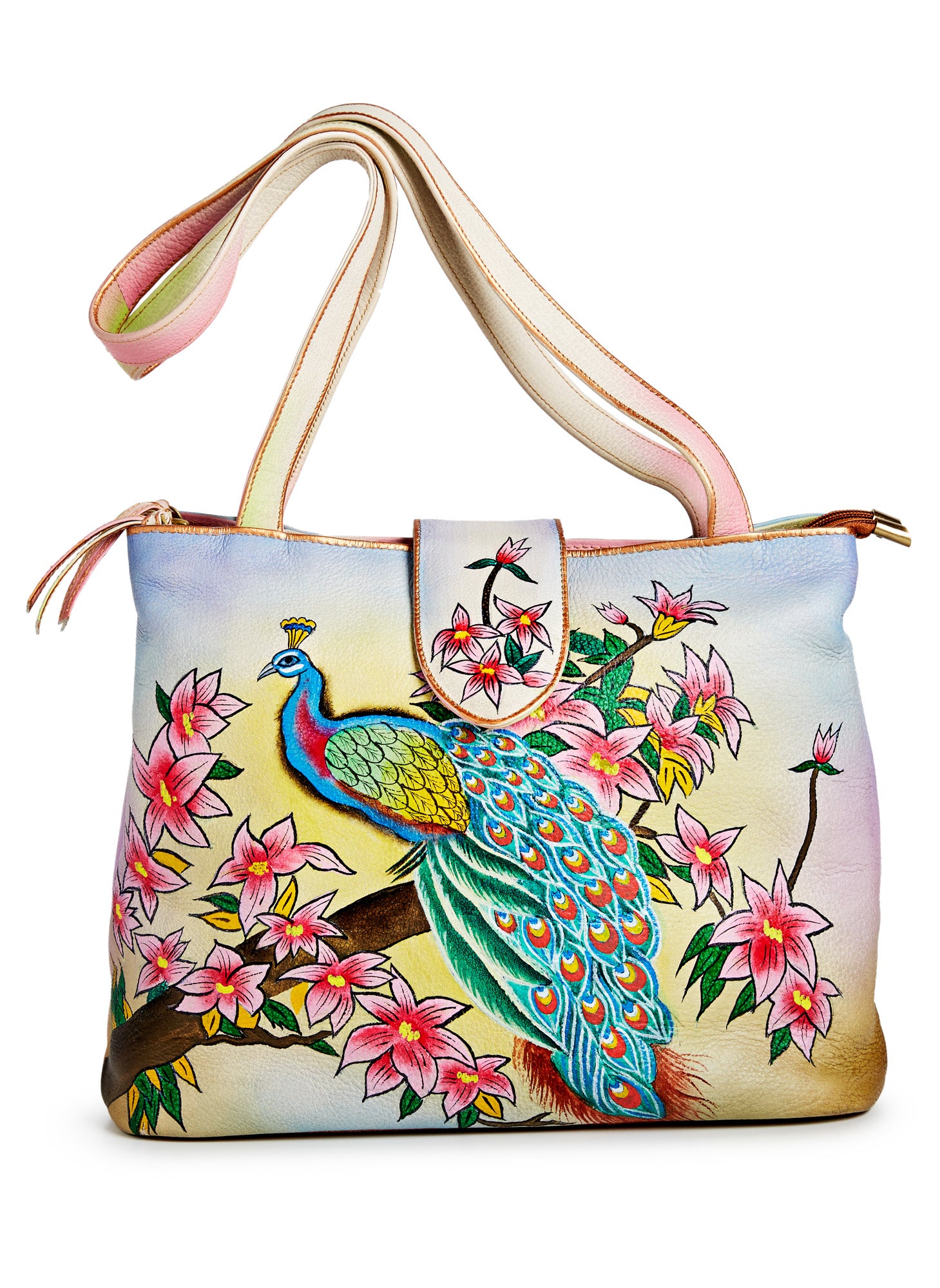 Custom Made Peacock Leather Purse - Hand Painted Purse- Peacock Small Bag -  Colorful Bag by PONKO WORLD