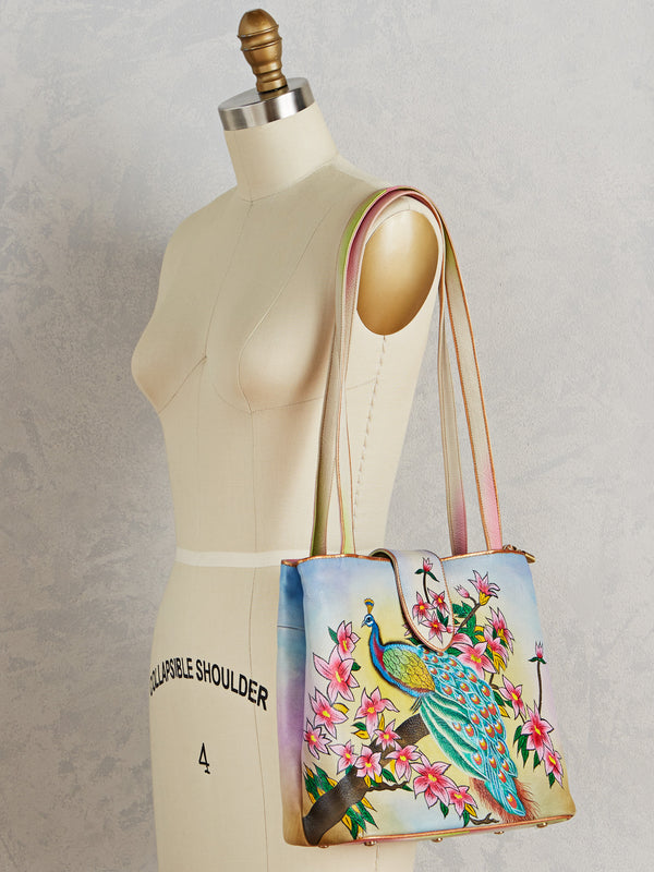 Hand-painted Leather Peacock Tote Bag FINAL SALE (No Returns)
