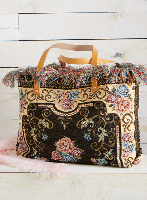 Barrel Tapestry Faux Leather Handbag – Arden Court Vintage