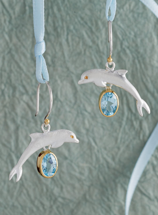 Diving Dolphin Topaz Earrings