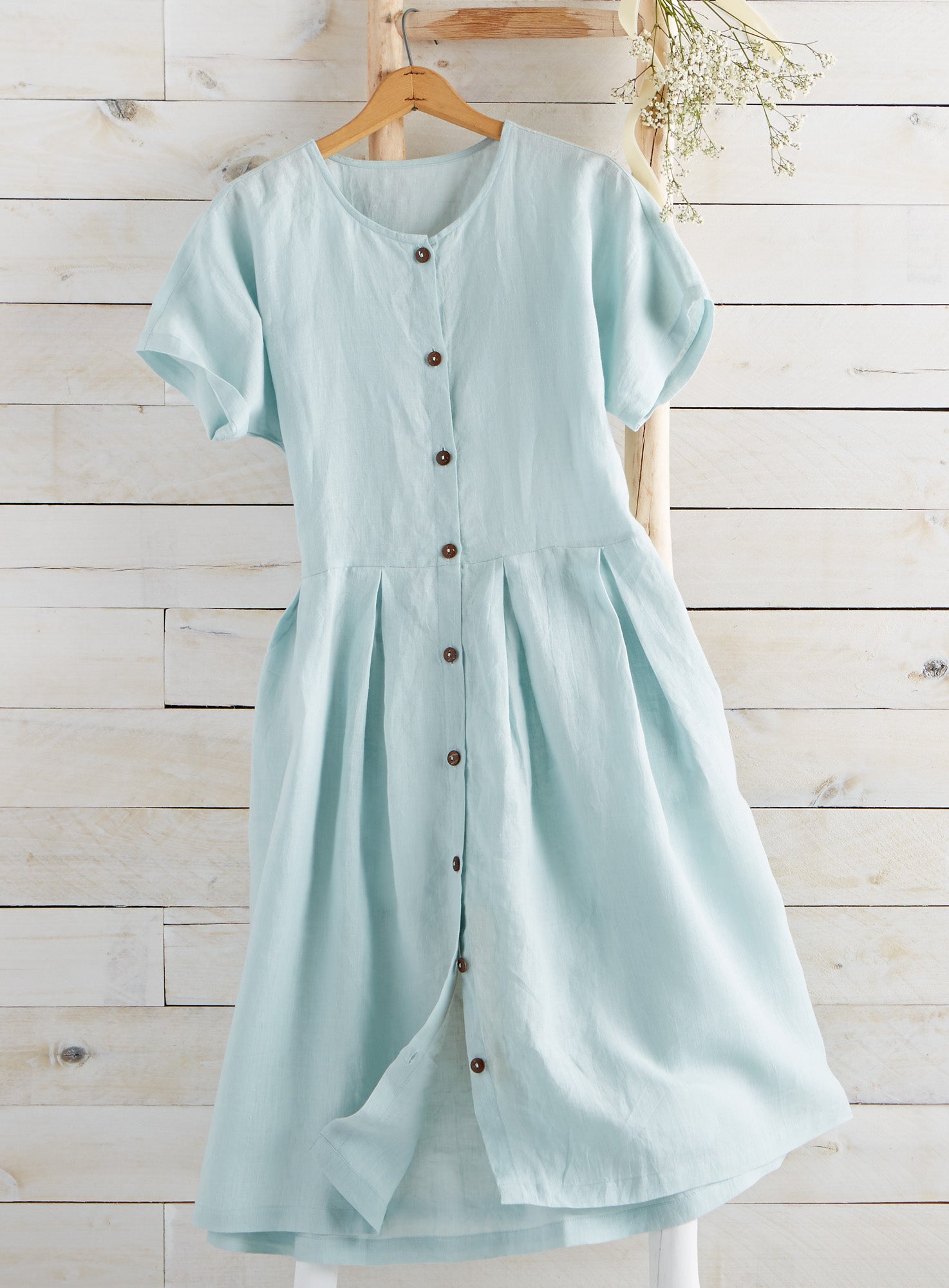 european linen button front dress Women's 100% European Linen Button Front Dress in Chambray Stripe, Size 2X by Quince