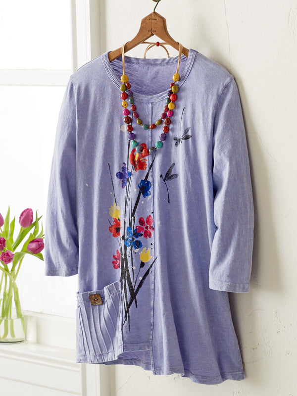 Dragonfly Bouquet Asymmetrical Tunic