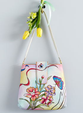 Hand-painted Blooms Leather Bag FINAL SALE (No Returns)