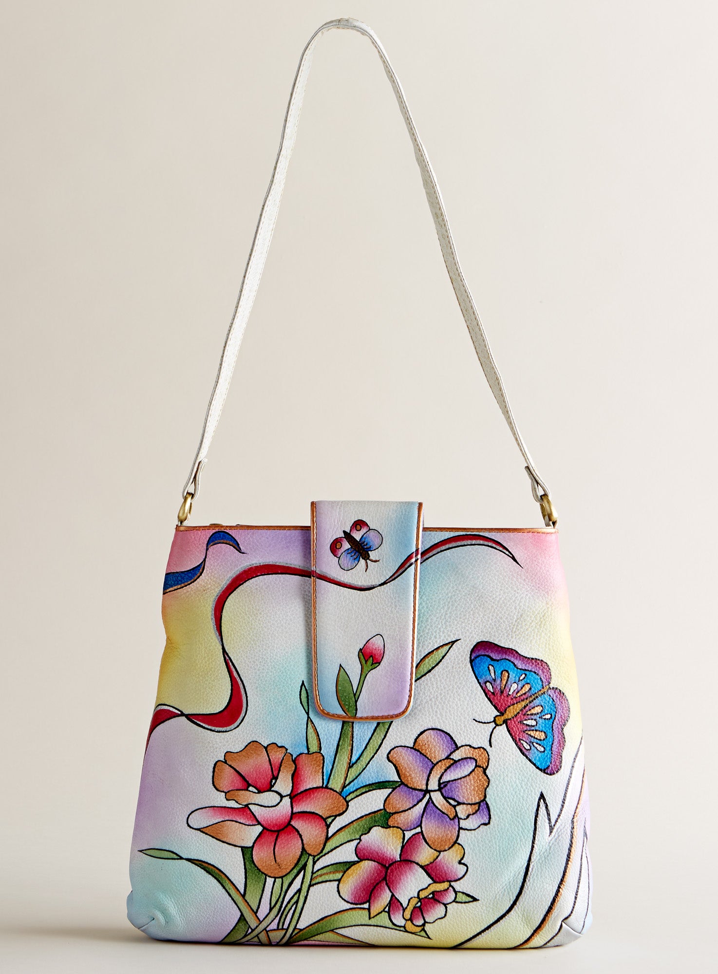 Bag | Hand-Painted Blooms Leather Bag | Petalura