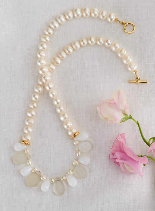 Wedding Glass and Pearl Necklace