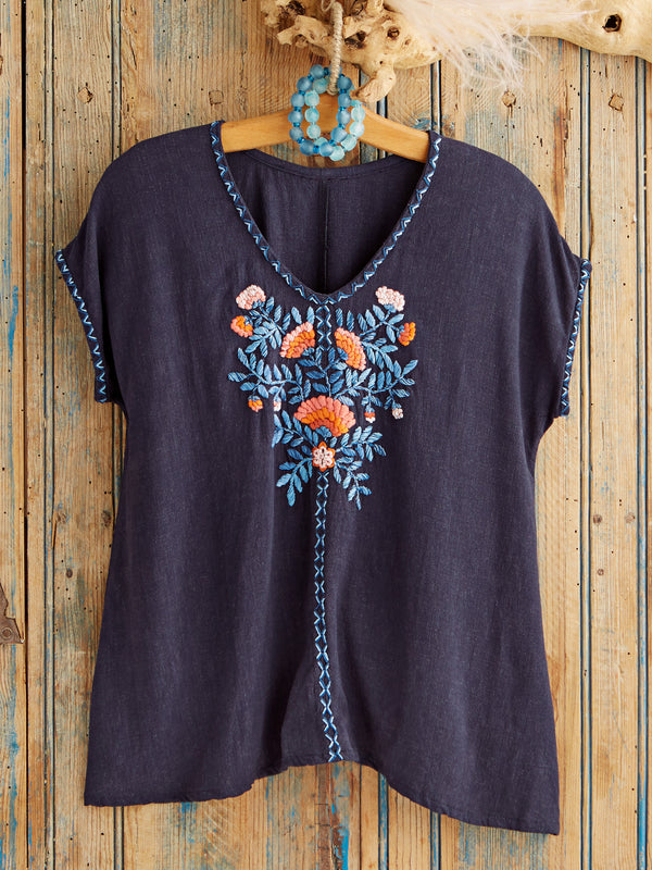Hand-embroidered Dahlia Top