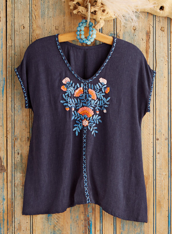Hand-embroidered Dahlia Top