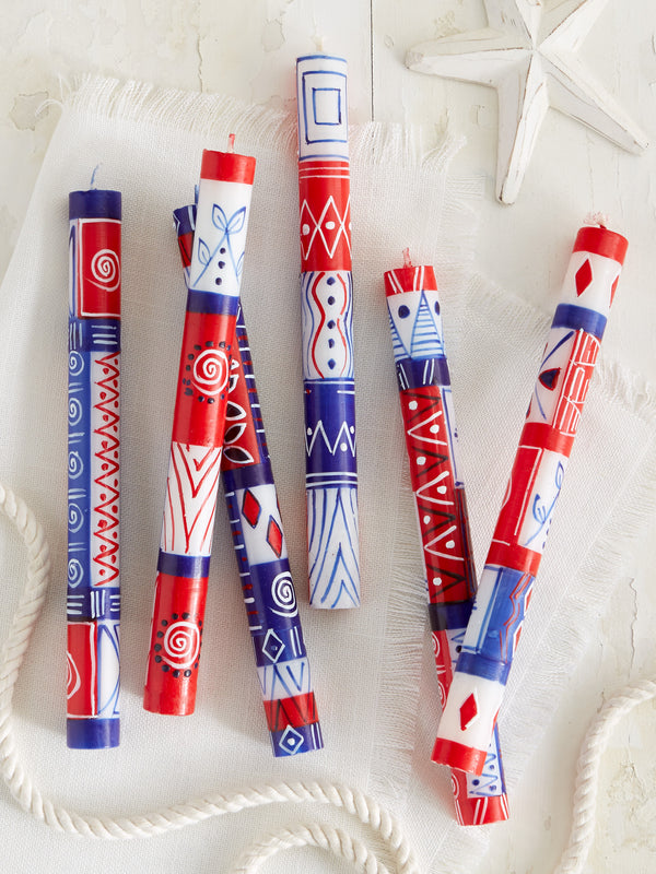 Red, White & Blue Hand-Painted Candles