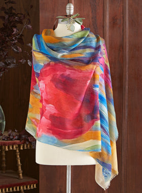 Watercolor Garden Wool Scarf