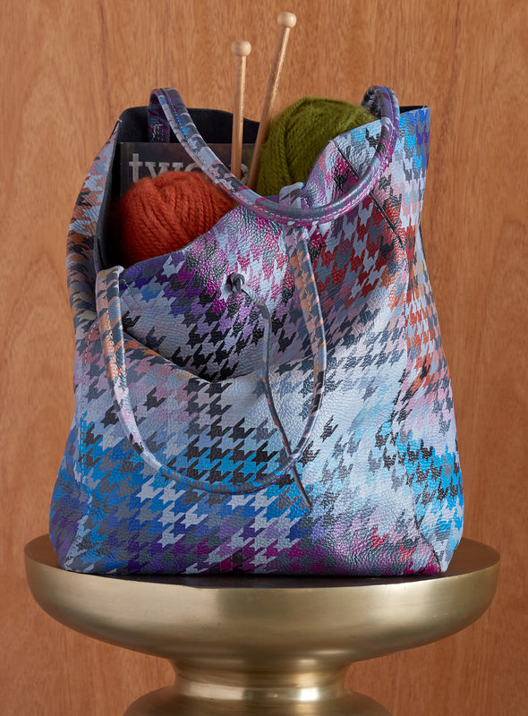 Rainbow Houndstooth Leather Tote Bag