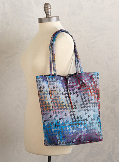 Rainbow Houndstooth Leather Tote Bag
