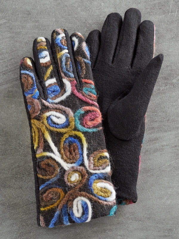 Embroidered Flower Touch Screen Gloves