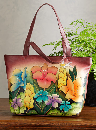 Wildflower Hand-painted Leather Tote