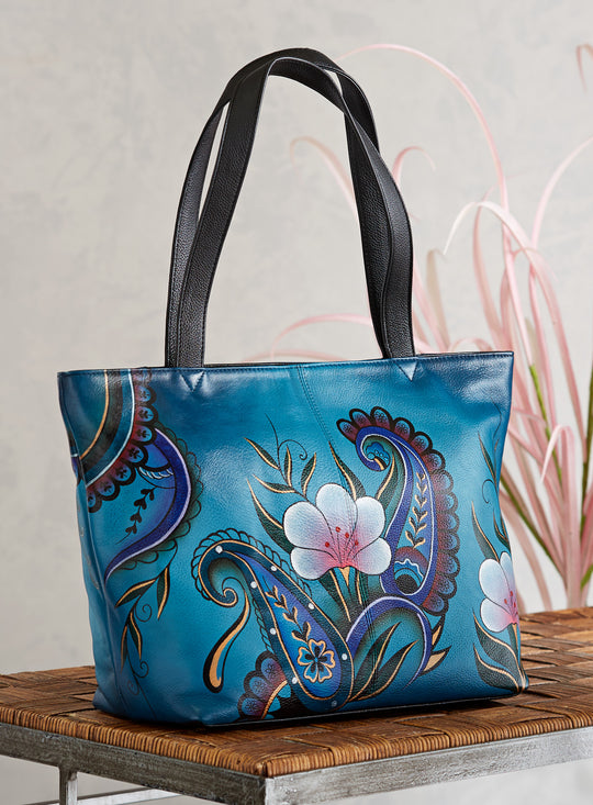 Paisley Hand-painted Leather Tote