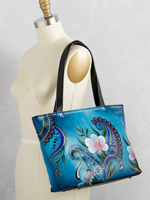 Paisley Hand-painted Leather Tote