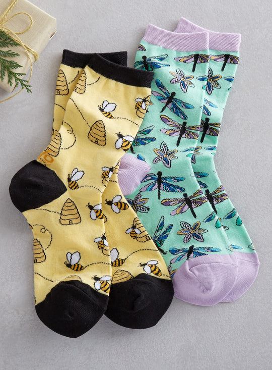 Cutest Crew Socks - Petalura Dragonflies and Bees-a-Buzzing - Set of both