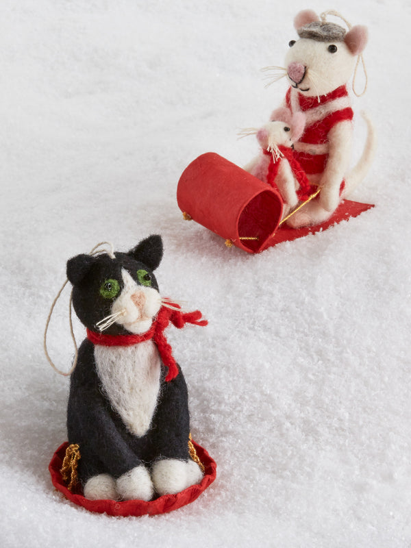 Snow Day Cat and Mouse Ornaments
