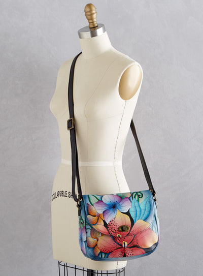 Orchid Hand-Painted Crossbody Saddle Bag
