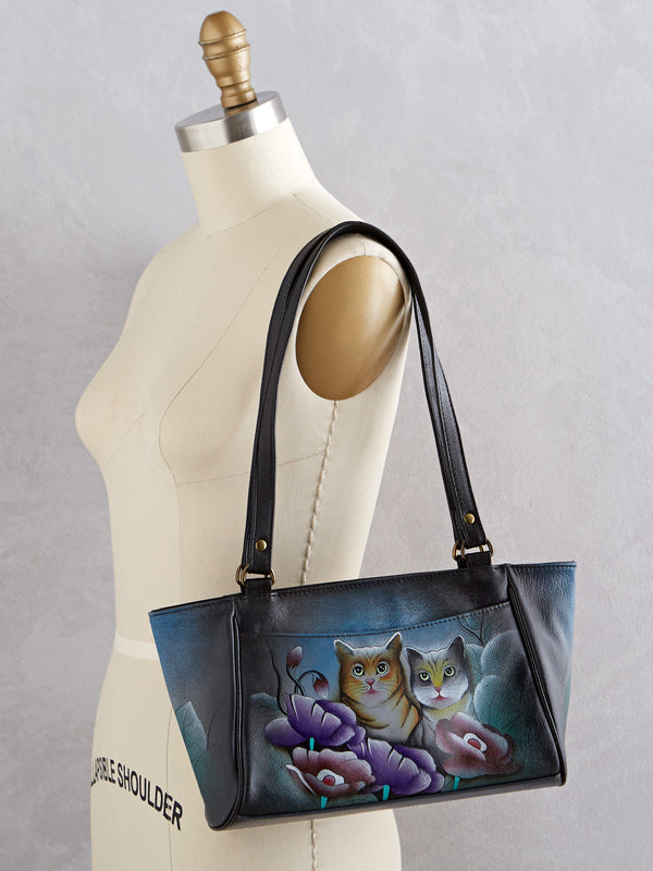 Purrfect Pair Hand-painted Leather Petite Tote