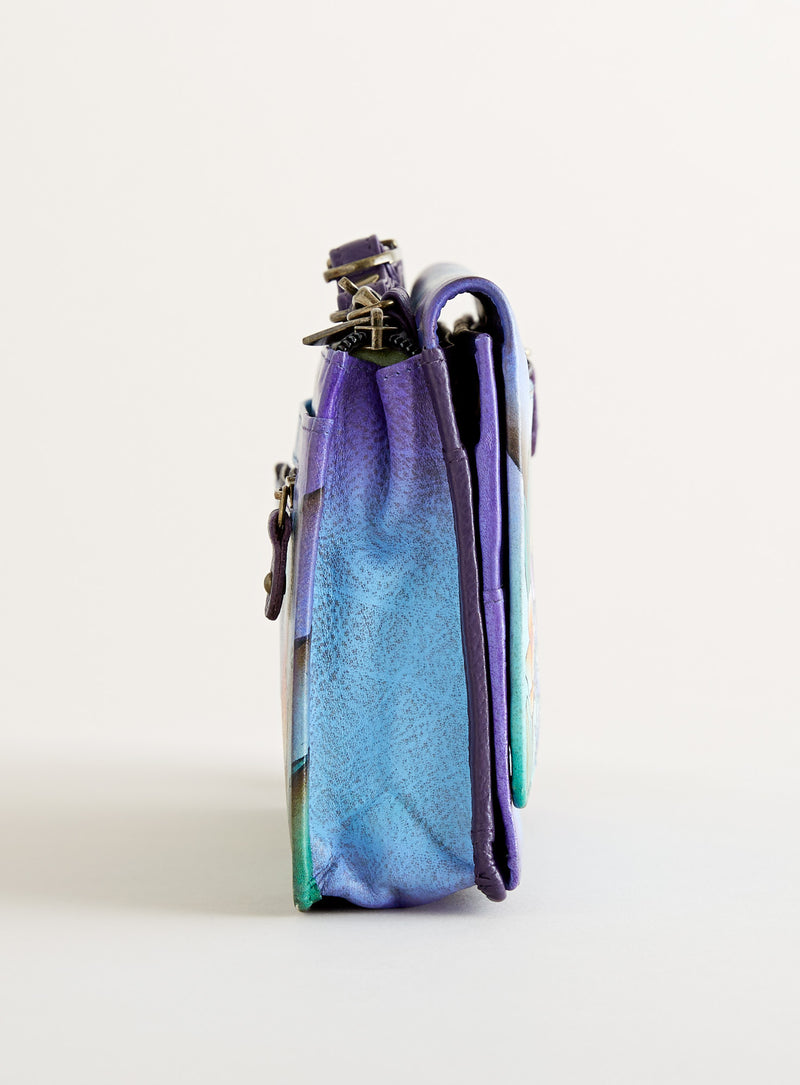Purple Peacock Hand-Painted Leather Wallet