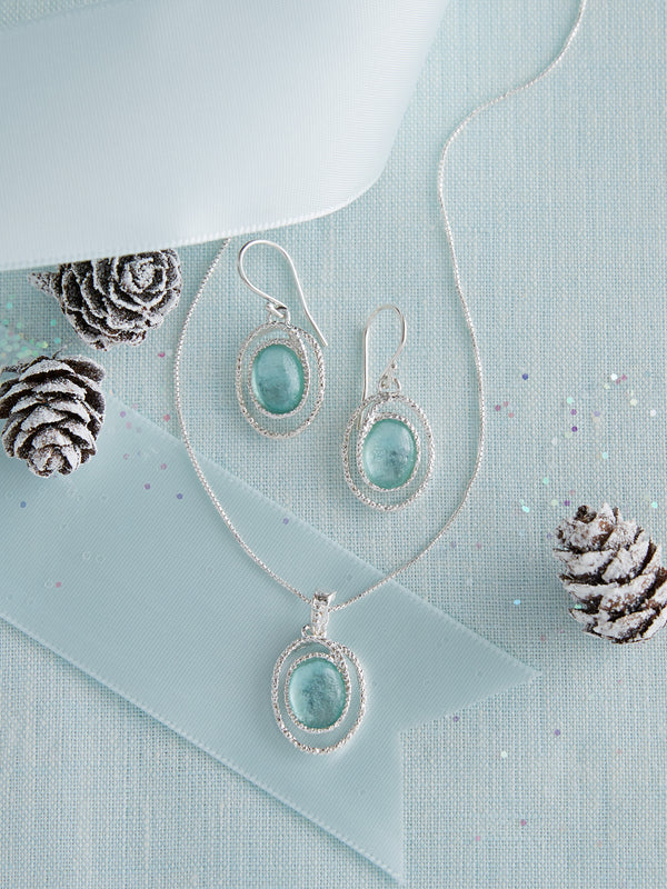 Textured Swirl Roman Glass Necklace and Earrings Set