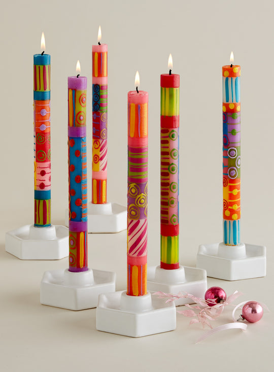 Hexagonal Ceramic Taper Candle Holders - Set of 6